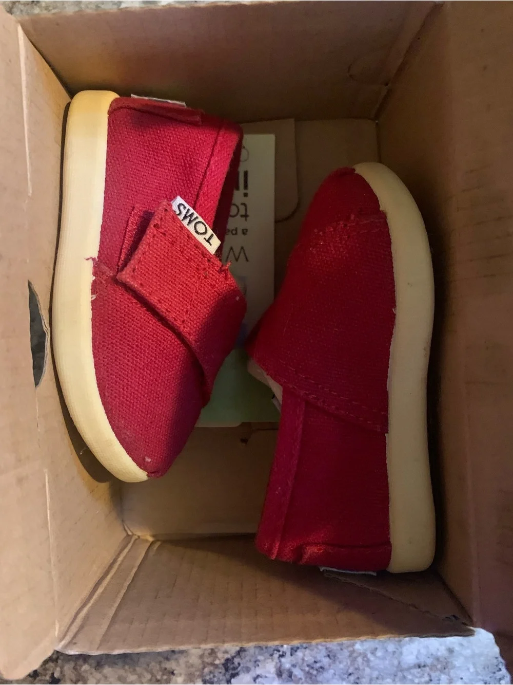 Toms Red Canvas Slip-On Baby/Walker Shoes